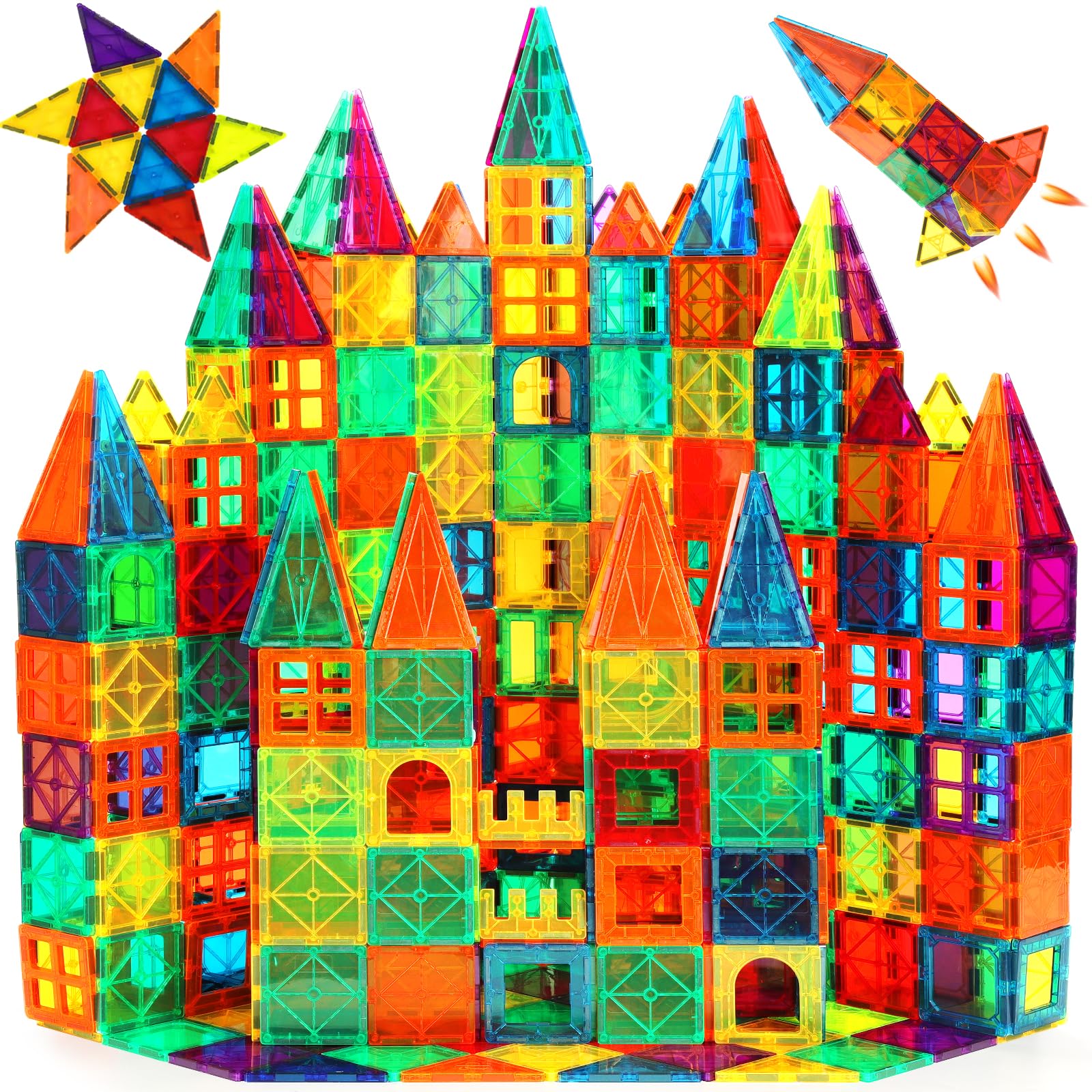 FNJO Magnetic Tiles, 110PCS Magnet Building Set, Magnetic Building Blocks,Construction STEM Learning and Playing Toys for Kids, Montessori Toy for Preschool Boys Girls Toddlers Classroom Must-Haves