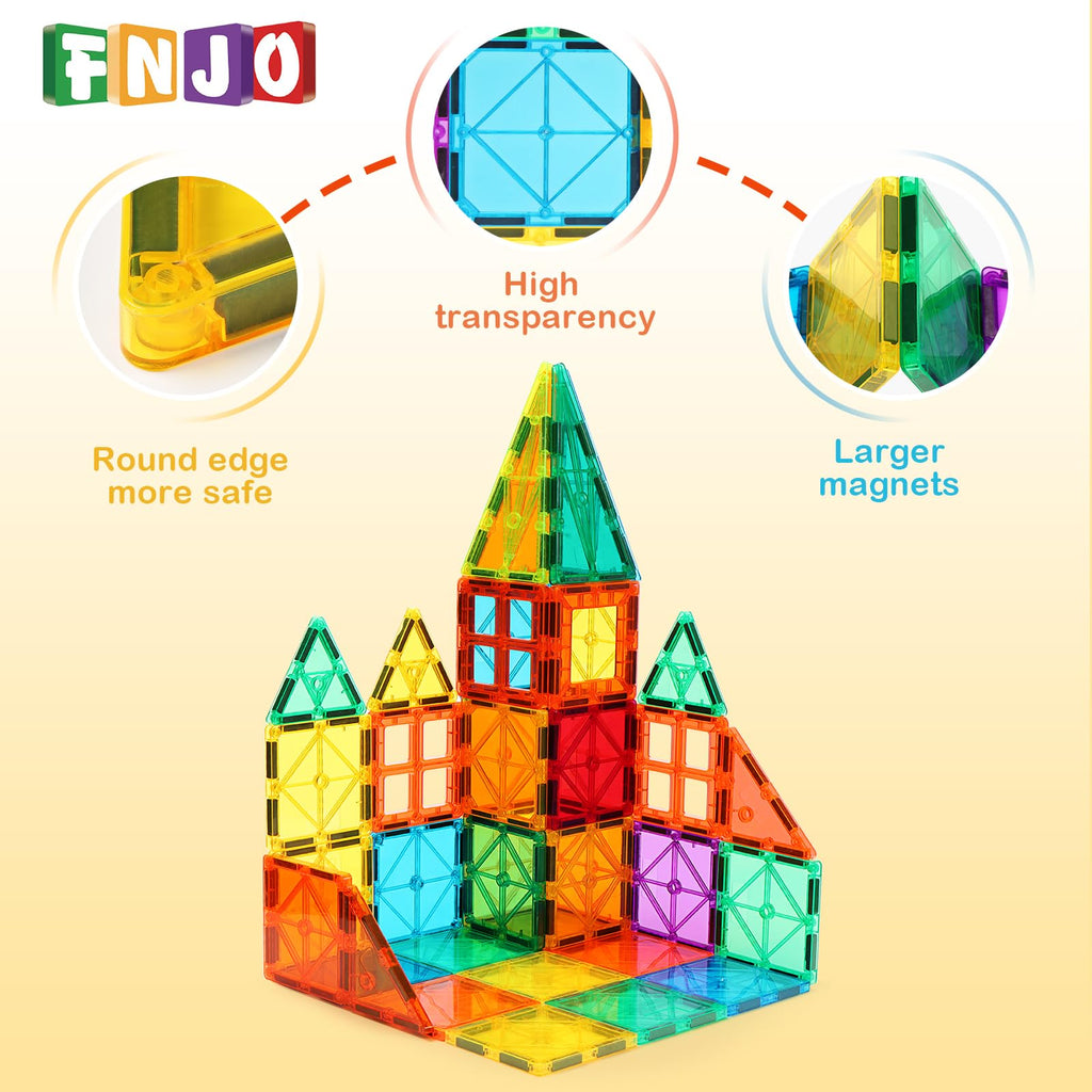 FNJO Magnetic Tiles, 100PCS Building Blocks, Magnets Building Set, STEM Construction Stacking Toy Gift for Kids 3+ Boys and Girls Preschool Kindergarden Toy