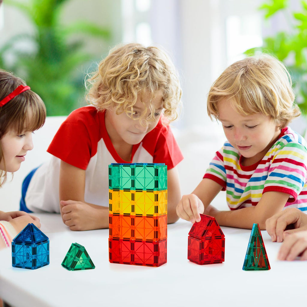 FNJO Magnetic Tiles, 110PCS Magnet Building Set, Magnetic Building Blocks,Construction STEM Learning and Playing Toys for Kids, Montessori Toy for Preschool Boys Girls Toddlers Classroom Must-Haves