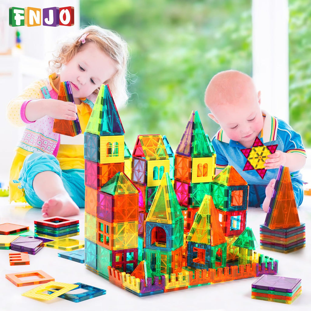 FNJO Magnetic Tiles, 110PCS Magnet Building Set, Magnetic Building Blocks,Construction STEM Learning and Playing Toys for Kids, Montessori Toy for Preschool Boys Girls Toddlers Classroom Must-Haves