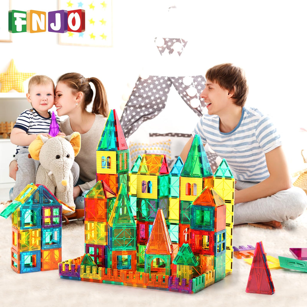 FNJO Magnetic Tiles, 100PCS Building Blocks, Magnets Building Set, STEM Construction Stacking Toy Gift for Kids 3+ Boys and Girls Preschool Kindergarden Toy